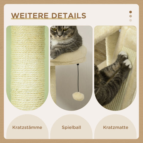 Rootz Cat Tree Scratching Post - Cat Cave - Multi-Level Cat Tower - Ultimate Comfort - Sisal Rope - 48.5cm x 48.5cm x 141.5cm