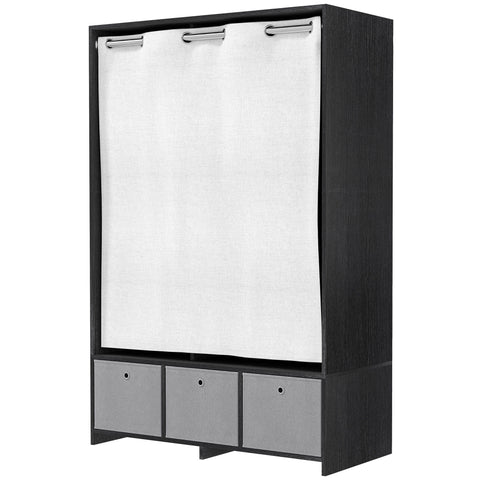 Rootz Wardrobe with Pole Curtain - Closet with Storage - Fabric Drawer Organizer - Ample Storage Space - 105 x 48 x 160 cm