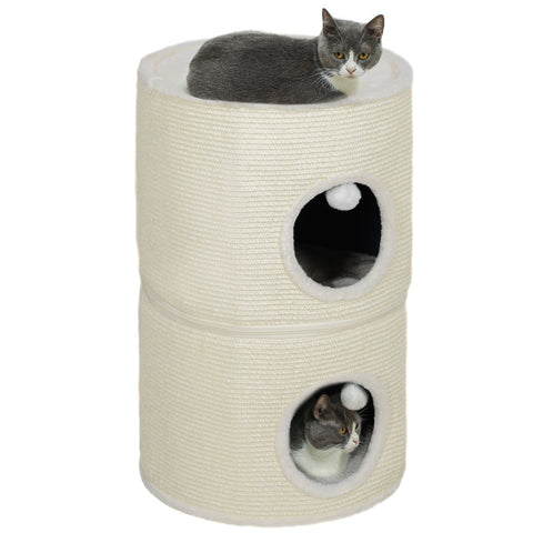 Rootz 3 Tier Cat Scratching Barrel - Cat Tower - Indoor Cat House - Sisal Cover Protects Furniture - Ø42 x 69H cm - Grey