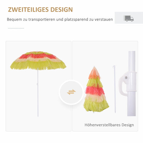 Rootz Hawaiian Umbrella - Beach Umbrella - Garden Parasol - Sun Protection - Adjustable & Tiltable - Ø160cm x H190cm