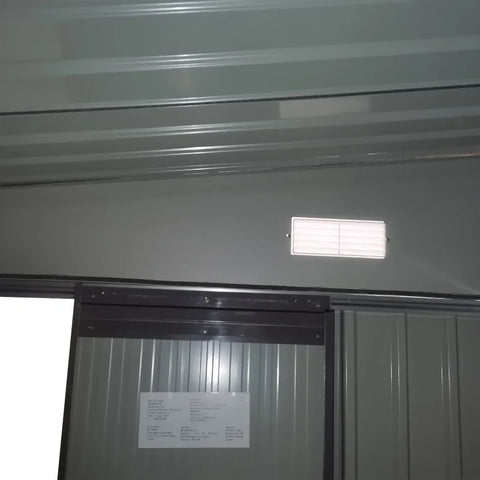 Rootz Metal Tool Shed - Garden Shed - Pitched Roof - Lockable Double Door - Tool Storage House - 2 Air Vents - Grey - 2.8 x 3.45 x 2.01m