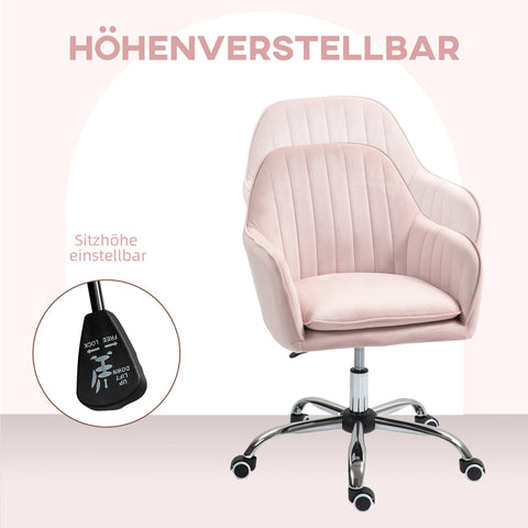 Rootz Pink Desk Chair - Adjustable Office Chair - Rotating Home Chair - Velvet Comfort - 57cm L x 58cm W x 84-97cm H