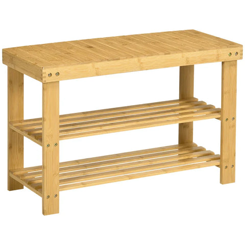 Rootz Shoe Bench - 3 Levels - Shoe Rack - Space For 6-9 Pairs Of Shoes - Up To 130 Kg - Bamboo - Natural - 70 x 28 x 45cm