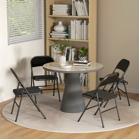 Rootz 4 Set Folding Chairs - Portable Office Chairs - Reception Seating - Durable Metal Legs - Linen Look Black - 45cm x 46cm x 78cm