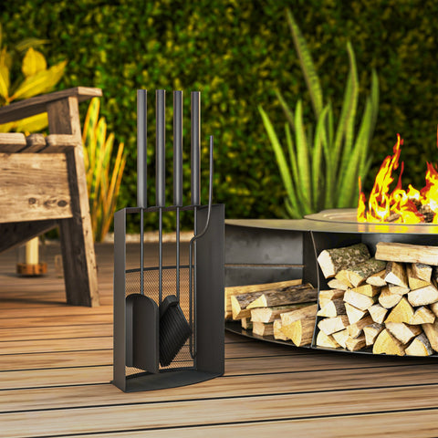 Rootz Fireplace Cutlery Set 5 Pieces - Fireplace Tools - Fire Pit Accessories - Durable Metal - Space-Saving Design - Black - 28x13x59.5cm