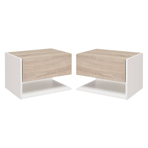 Rootz 2-Piece Wall Bedside Tables - Night Dresser - Side Table - Space Saving - 46 x 30 x 30 cm