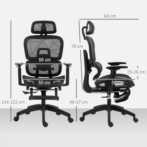 Rootz Ergonomic Office Chair - Desk Chair - Adjustable Rollable Chair - Superior Comfort - 66x64x114-122cm, Black