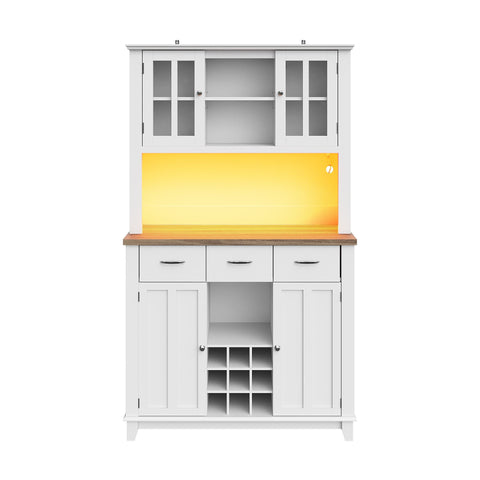 Rootz Kitchen Cabinet with LED Lighting - Tall Cabinet - Adjustable Shelves - Stylish Storage - 106cm x 40cm x 179.5cm