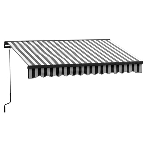 Rootz Sun Awning - Weather Resistant - Awning Patio - 1 Hand Crank - Wall Mounts - Remote Control - Aluminum - Polyester - Gray-white - 295L x 250W cm