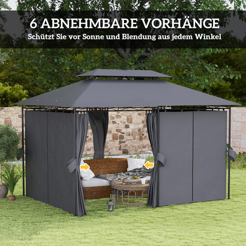 Rootz Garden Pavilion - Garden Tent - Terrace Tent - Solar LED Lights - 400cm x 300cm x 275cm
