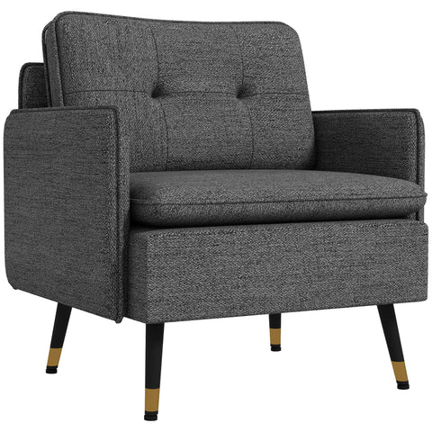 Rootz Scandinavian Armchair - Accent Chair - Designer Chair - Maximum Comfort - 76cm x 68cm x 80cm - Grey & Black Metal Legs with Golden Details