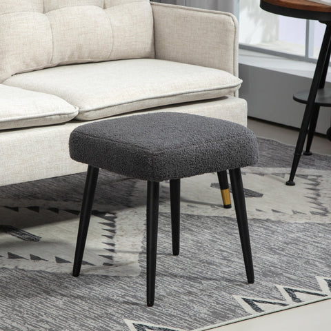 Rootz Stool - Footrest - Ottoman - Cashmere-Look Fabric - Accent Chair - 42cm x 42cm x 47cm - Dark Gray - Steel Legs - 10cm Cushion
