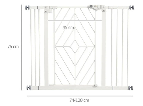 Rootz Dog Gate - Stair Gate - Automatic Closing - Adjustment Screw - One-hand Operation - Security Gate - Round Double Sided Tape - Steel-PA - White - 100 cm x 4 cm x 76 cm