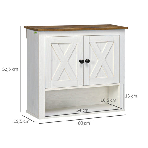 Rootz Wall-Mounted Bathroom Cabinet - Storage Unit - Organizer - Space-Saving with Open Shelf - 60 x 19.5 x 52.5 cm - White