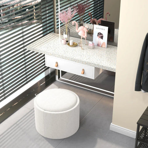 Rootz Stool - Upholstered Stool - Linen - Hidden Storage - Reversible Lid - Cream + Natural - 5.6cm x 56cm x 42cm