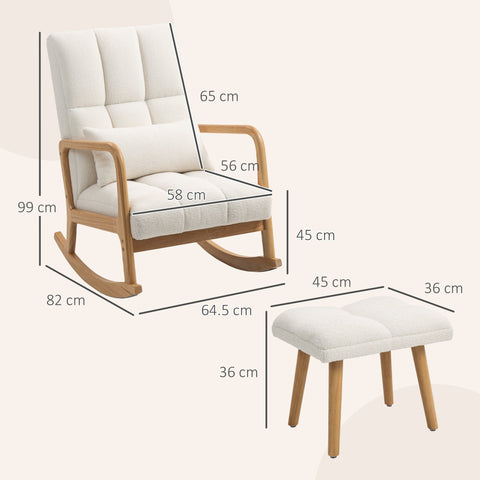 Rootz Rocking Chair with Foot Stool - Glider Chair - Recliner Chair - High Backrest - Wooden Legs - 58Bx56Tx45H cm
