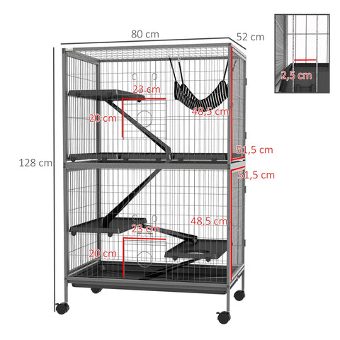 Rootz Rodent Cage - Multifunctional Habitat - Small Animal Enclosure - 4 Platforms, 3 Ramps, 4 Doors - 80L x 52W x 128H cm - Steel Grey