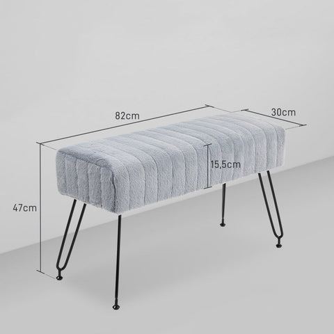 Rootz Faux Fur Padded Bench - Upholstered Seat - Entryway Hallway Bench - Grey - Eucalyptus Wood - Metal Legs - 82cm x 30cm x 47cm