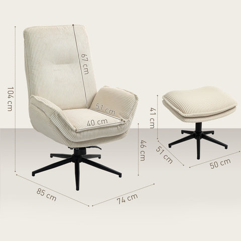 Rootz Upholstery Armchair & Foot Stool - Recliner Chair - TV Armchair - Max Comfort - 74cm x 85cm x 104cm