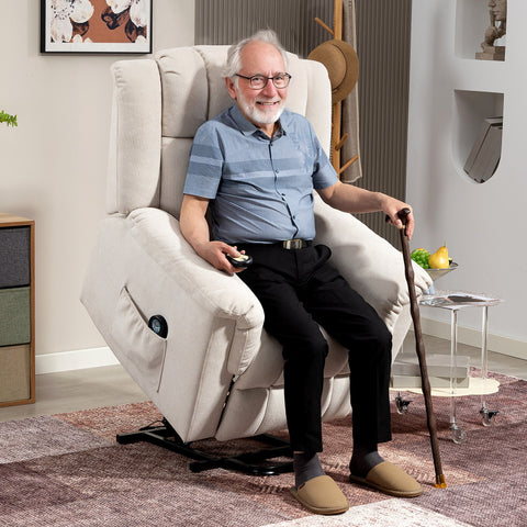 Rootz Powerlift Armchair - Massage Chair - Reclining Armchair - Heat Function - Brown Chenille - 85cm x 91cm x 104cm