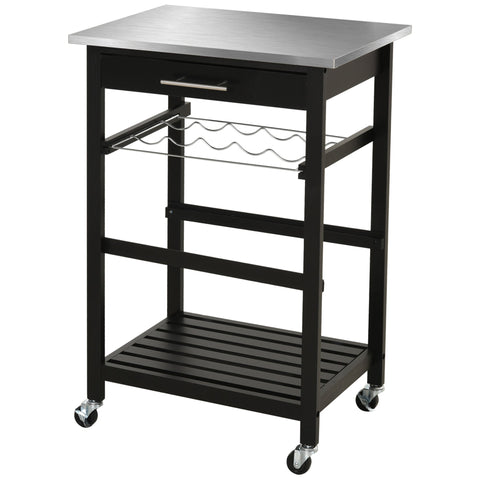 Rootz Kitchen Trolley - Serving Cart - Mobile Kitchen Table - Stainless Steel Work Surface - 60W x 40D x 85H cm - Efficient Storage