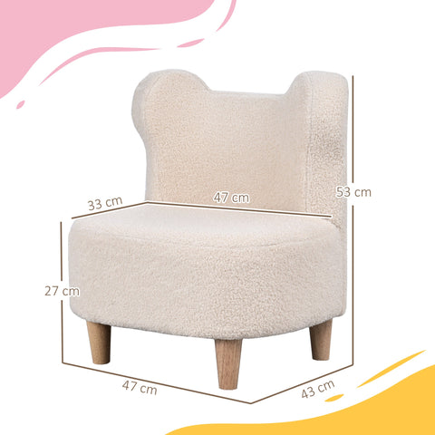 Rootz Children's Armchair - Plush Seat - Kids' Sofa - Cozy Comfort - Bear Ears - Fleece & Foam - White- 47cm x 43cm x 53cm