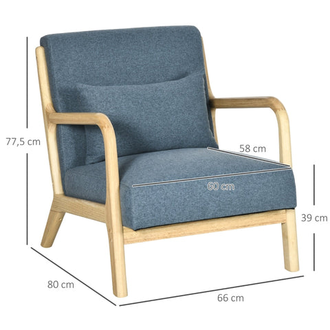 Rootz Scandi Design Armchair - Accent Chair - Lounge Chair - Optimal Comfort - Reliable Stability - Floor Protection - 66cm x 80cm x 77.5cm - Linen & Eucalyptus Wood