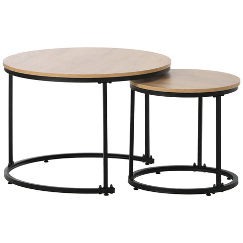 Rootz 2 Piece Set Coffee Tables - Round Tables - Stackable Tables - Space-Saving Design - 70.5cm x 50cm & 45.5cm x 44cm