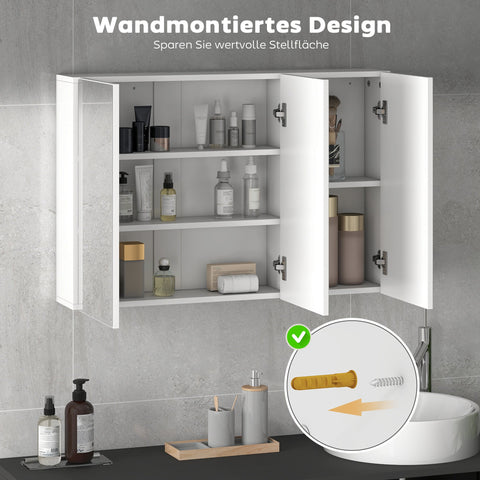 Rootz Bathroom Mirror Cabinet - Bathroom Storage - Wall Mounted Cabinet - Space Saving - 90cm x 15.5cm x 60cm - White Chipboard