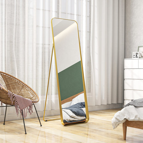 Rootz Full Body Mirror - Free-Standing - Tiltable Metal Frame - Elegant Gold - 160 x 50 cm - Full-View Design