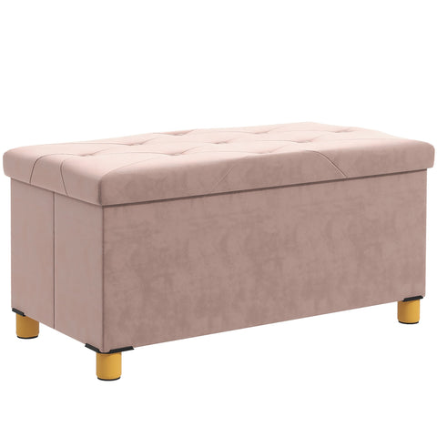 Rootz Foldable Storage Bench - Bedbell - Ottoman - 67L Capacity - Velvet Comfort - 76L x 38B x 38H cm - Pink