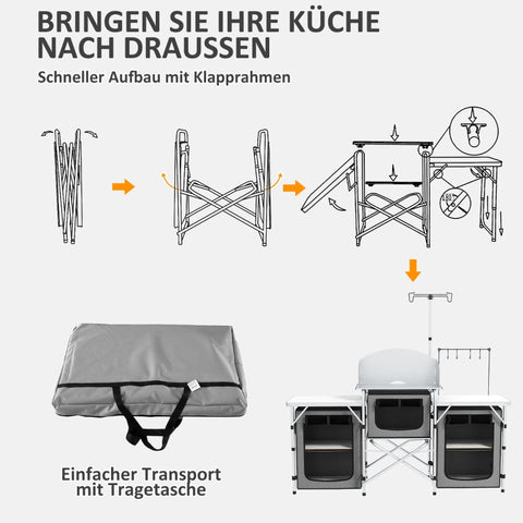 Rootz Camping Kitchen - Outdoor Cooking Station - Portable Camp Kitchen - Ample Storage - Adjustable Lamp Stand - 172L x 48W x 119H cm