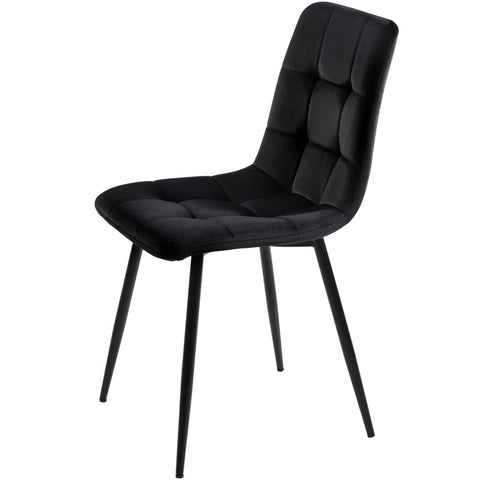 Rootz Set of 4 Black Dining Chairs - Velvet Look - Padded Comfort - Ergonomic Design - 44L x 46W x 86H cm - Metal Frame - Easy Assembly