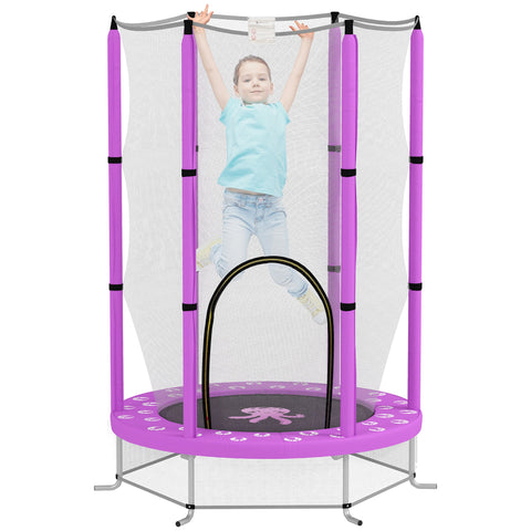 Rootz Children's Trampoline with Safety Net - Kids Bounce Platform - Jumping Mat - Extreme Jumping Power - Ø140 x 190H cm, Violet