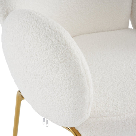 Rootz Set of 4 Teddy Fabric Dining Chairs - Comfortable Seating - Ergonomic Design - High Backrest - 66cm x 49.5cm x 90cm - Rose Gold Metal Legs