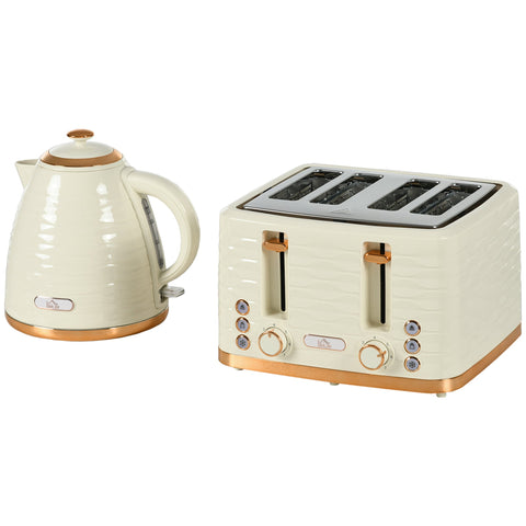 Rootz 2-in-1 Toaster and Kettle Set - Breakfast Set - Kitchen Appliance Set - 7 Browning Levels - White- Toaster 29.2 x 27.9 cm - Kettle 24.1 x 19.5 x 23.2 cm