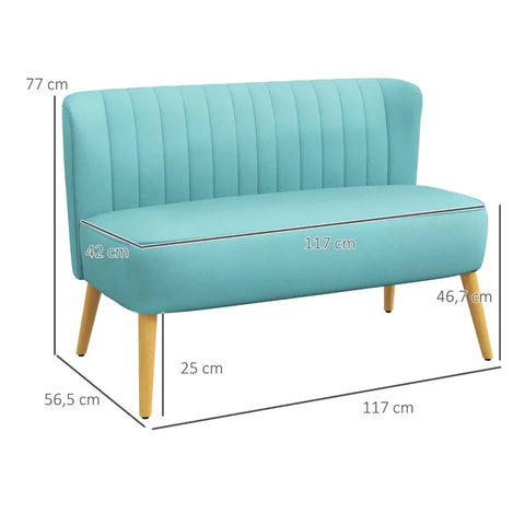 Rootz Sofa - Retro Design - 2 Seater Sofa - Wooden Legs - Wood - Fabric - Velvety Polyester - Green - 117cm x 56.5cm x 77cm