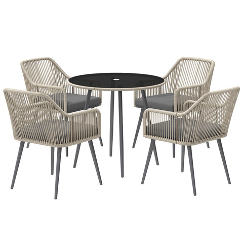 Rootz Garden Furniture Set - Outdoor Patio Set - Braided Rattan - Comfort Cushions - 54cm x 65cm x 80cm Chair & Ø80cm x 74cm Table