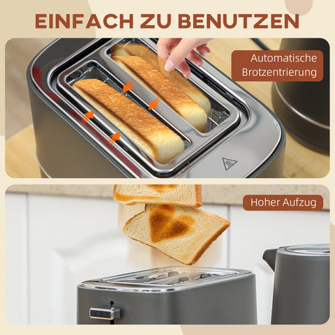 Rootz Kettle and Toaster Set - 1.7L - 6 Browning Levels - Quick Heating - Grey - 21.2x16x24.3cm