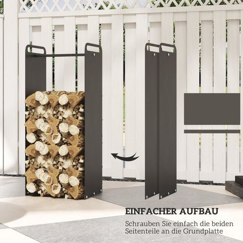 Rootz Black Firewood Rack - Log Holder - Wood Storage - Powder-Coated Steel Frame - Fireplace Organizer - 36cm x 30cm x 90cm