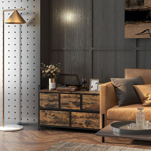 Rootz Chest of Drawers - Storage Cabinet - Industrial Style - Steel Frame - 98cm x 29cm x 63cm - Melamine Wood - Rustikalbraun