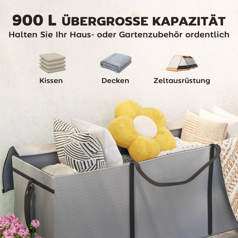 Rootz Garden Cushion Storage Bag - Support Bag - Protective Cover - Waterproof & UV Resistant - 200x60x75 cm - Grey