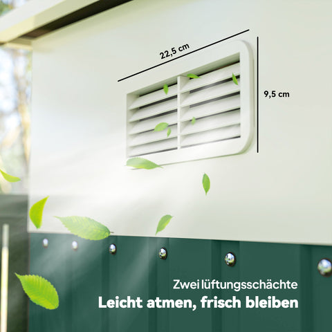 Rootz Metal Device Shed - Garden Storage - Equipment Shed - Lockable & Weatherproof - 280 x 345 x 201cm - Green
