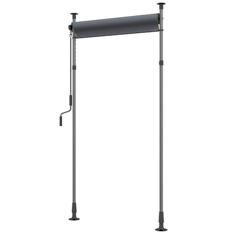 Rootz Freestanding Awning - Adjustable Length - Hand Crank - No Drilling Assembly - Aluminum Frame - Polyester - Dark Gray - 1.5m X 2.2-3.1m