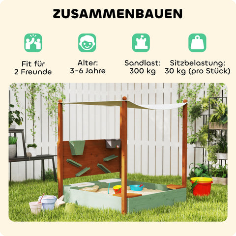Rootz Children's Sandpit with Sunroof - Playground - Outdoor Play Set - Sun Protection - 116cm x 112.5cm x 128cm