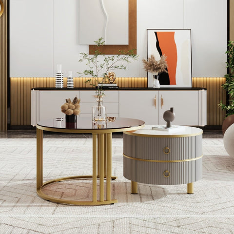 Rootz 2-in-1 Coffee Table Set - Modern Furniture - Elegant Tables - Ample Storage Space - 70 x 70 x 45 cm & 50 x 50 x 40 cm