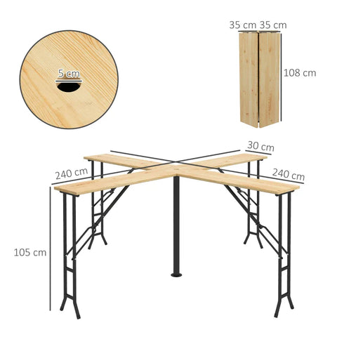 Rootz Picnic Table - Outdoor Folding Table - Up To 20 People - Weatherproof - Metal-fir Wood - Natural-black - 2.4x2.4x1m