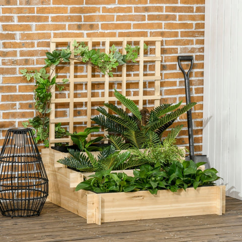 Rootz verhoogd bed met traliewerk - verhoogde tuinplanter - verticale tuin - natuurlijk houten frame - bevordert een gezonde wortelontwikkeling - 95 cm x 95 cm x 110 cm