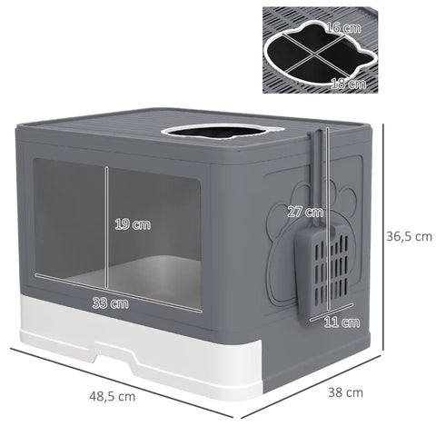 Rootz Cat Litter Box - Cover - Shovel - 2 Exits - Cat up to 4kg - Pull-out drawer - Plastic - Gray - White - 48.5 X 38 X 36.5 Cm