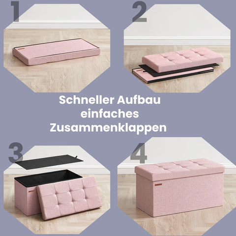 Rootz Seating with Storage Space - Seat Chest - Bedding Chest - 89L Storage - 38 x 76 x 38 cm -  Pink